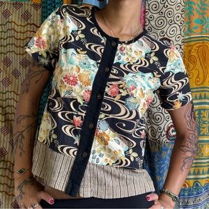 Floral Patterned Button-Up Women's Top